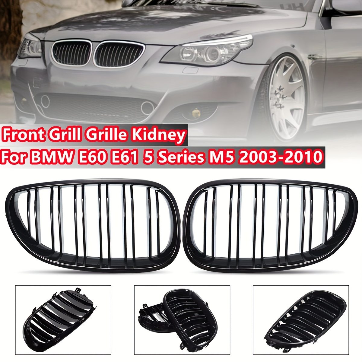 

Front Kidney Grill Grille For Bmw E60 E61 M5 2003-2010, Gloss Black Dual Slat Design, Abs Resin Construction, Direct , Polished - F.q.car Front Grilles