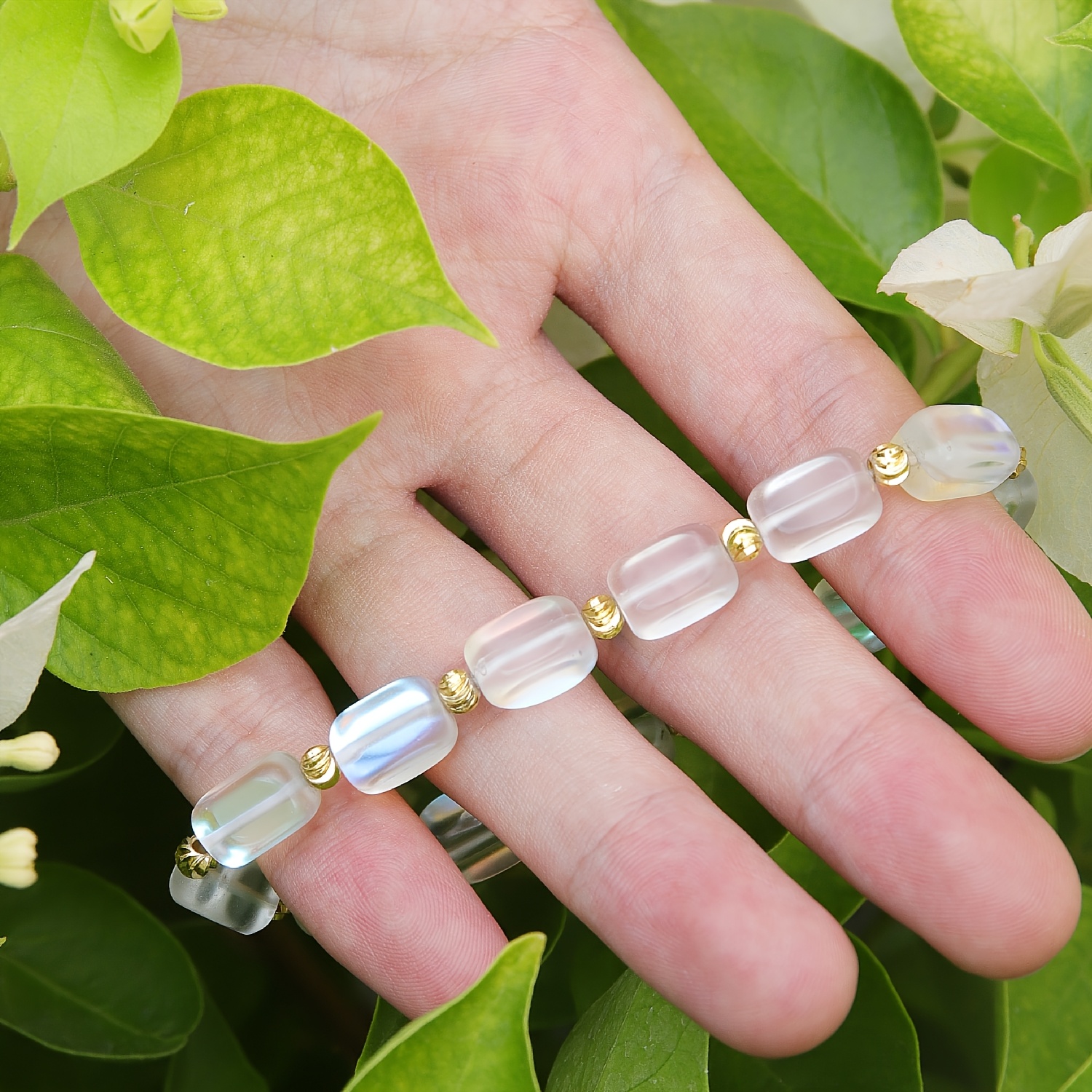 Unisex Minimalist Layered Moonstone Stretch Bracelet, June Birthstone