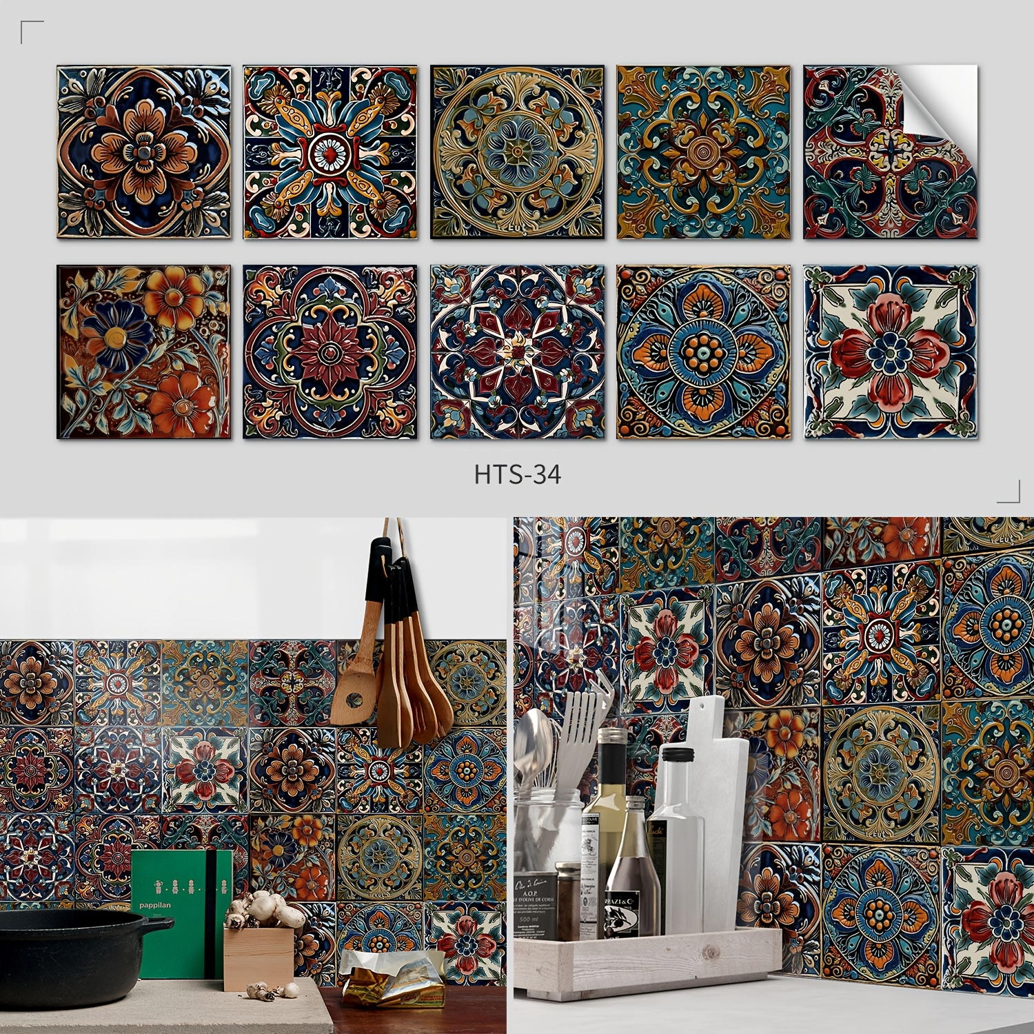 

Vintage Floral Wall Tiles - 20/40pcs, Waterproof Vinyl, For Kitchen & Bathroom Backsplash, 5.91x5.91 Inches