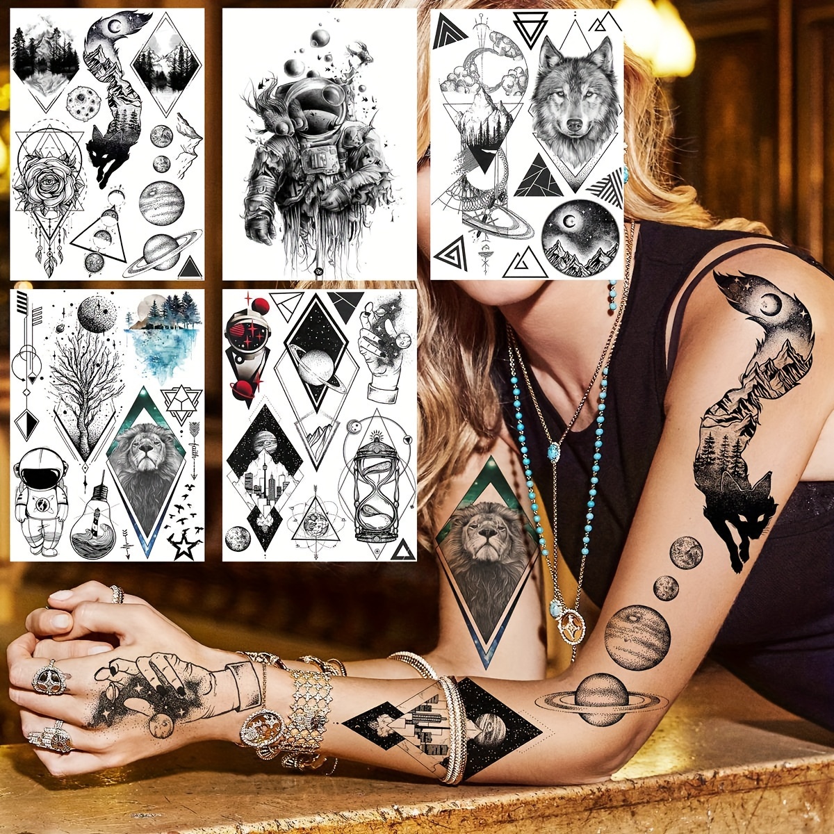 VHOB Ooopsi Space - Tatuajes temporales para niños – Más de 140 tatuajes  (paquete de 16 hojas) – Tatuajes impermeables del universo exterior para