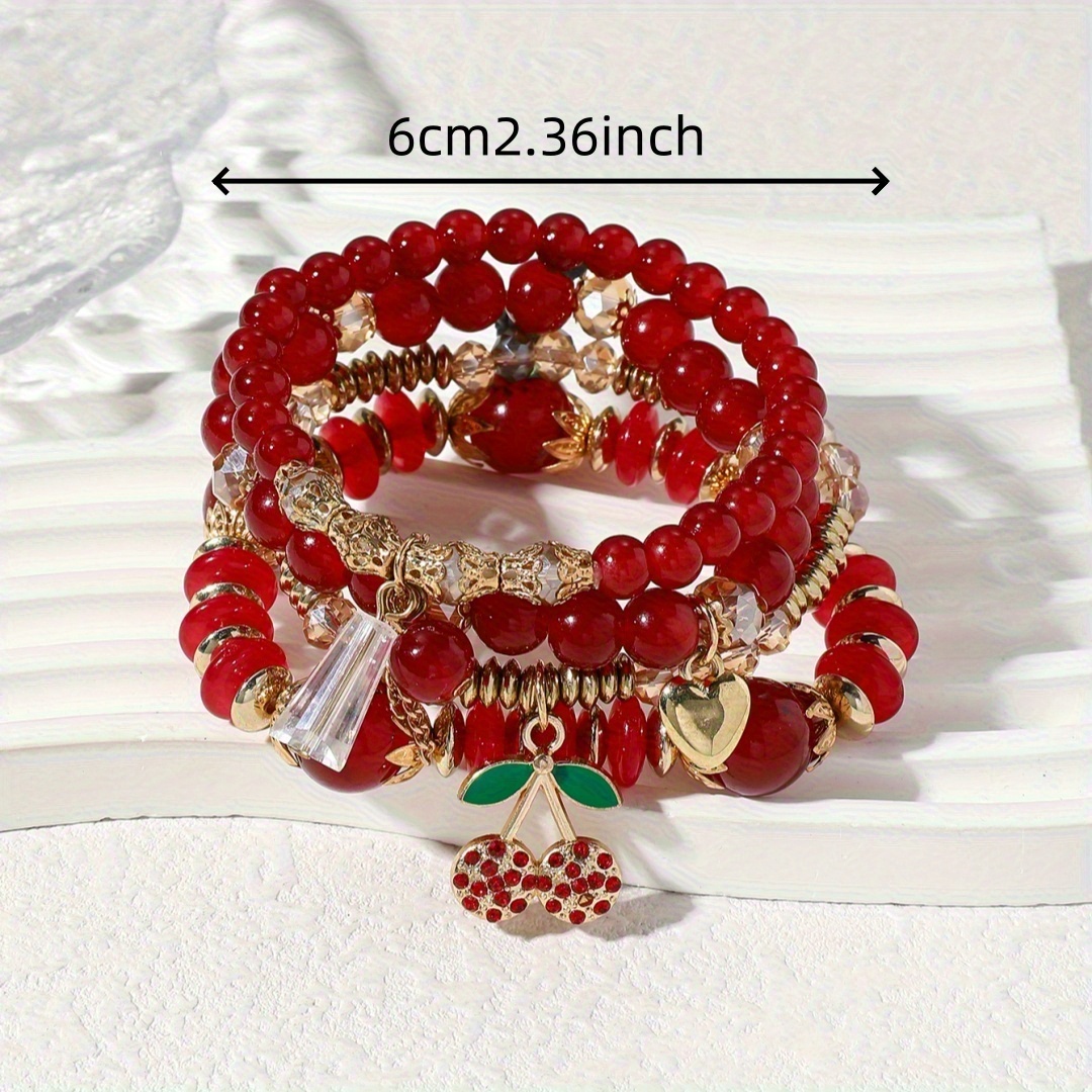 TEMU Set de pulseras apilables premium estilo navideño de 4 piezas, con decoración de de , cristal artificial, ideal para a día, fiestas y
