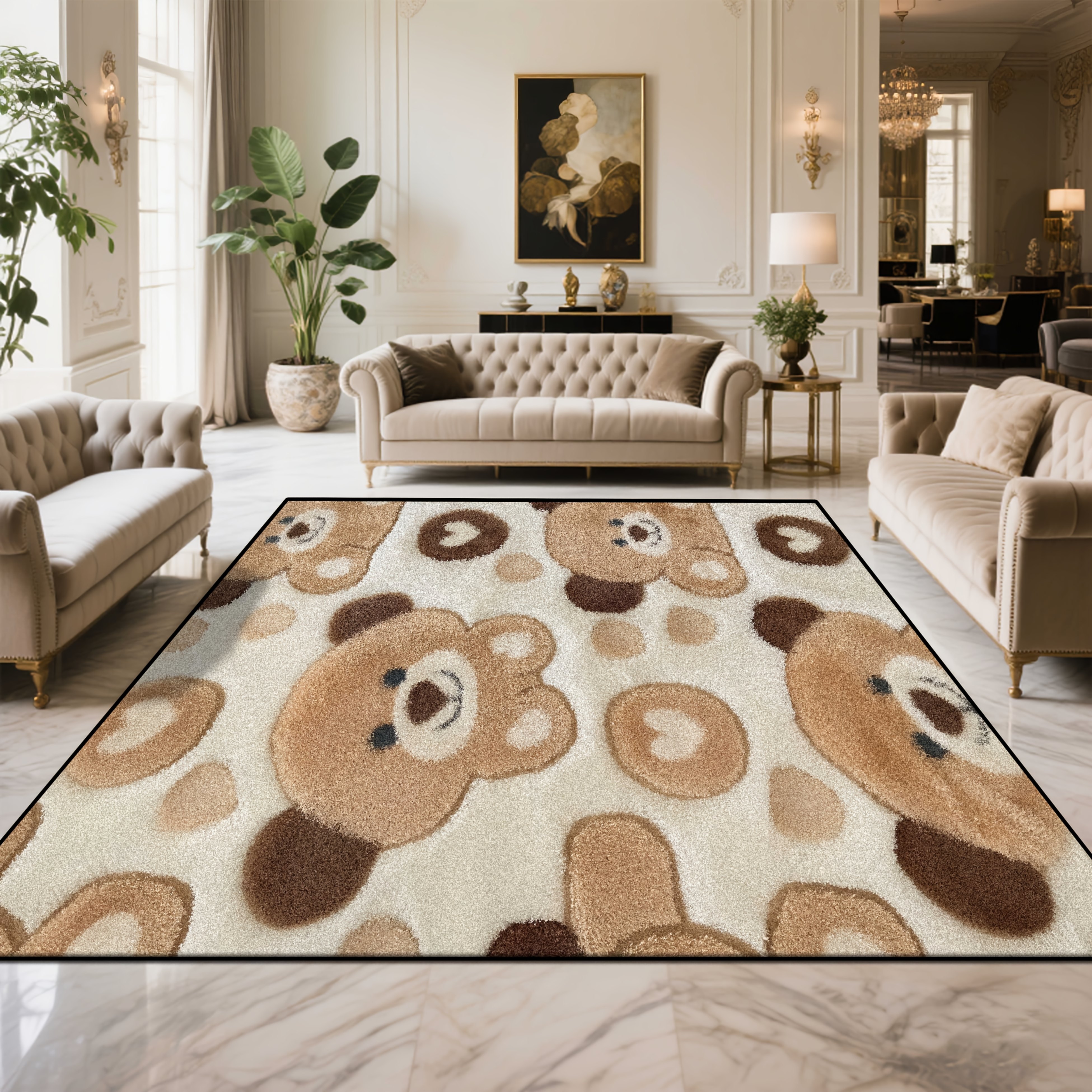 TEMU [velvet] 1pc, Cute Bear Pattern Fashionable Modern Exquisite Specialty Carpet, Soft Comfortable Beautiful Exquisite Living Room Floor Mat,