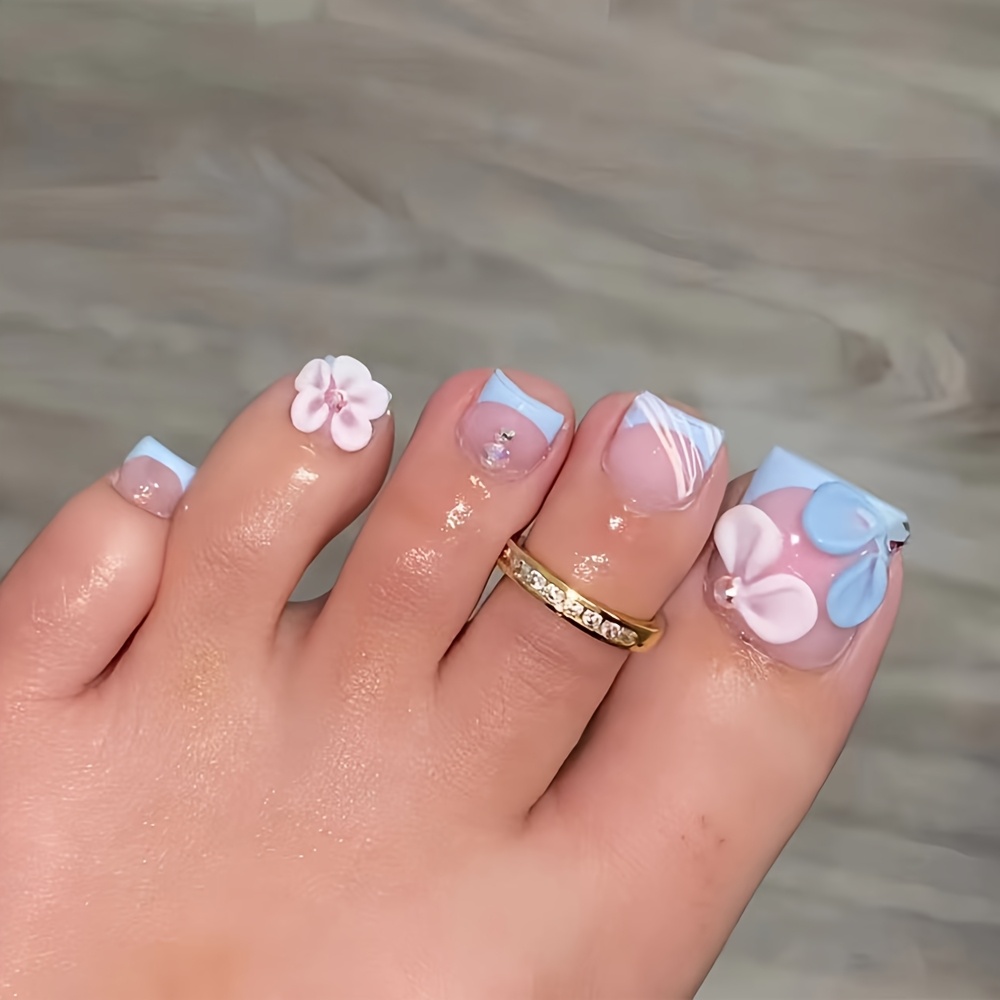 TEMU 1 Set 24pcs Short Square Press-on False Nails Toe Nail Art And Light Rhinestone Fashion Striped Suitable For All Women And Box Includes Nail