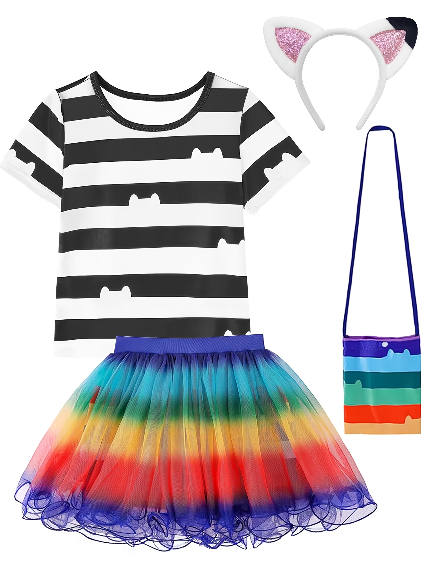 striped top tutu skirt with matching bag headband     carnival easter or parties cute outfit