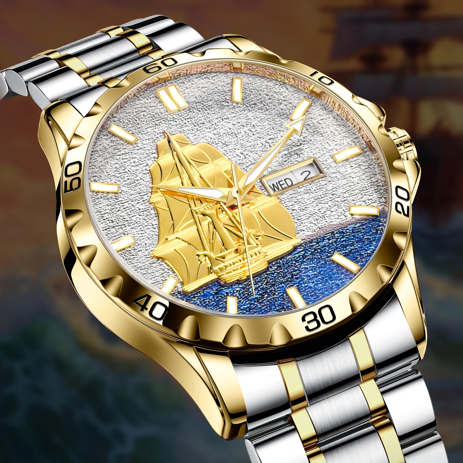 Reloj náutico automático para hombre Correa de acero inoxidable,  movimiento mecánico automático, pantalla de de aleación de