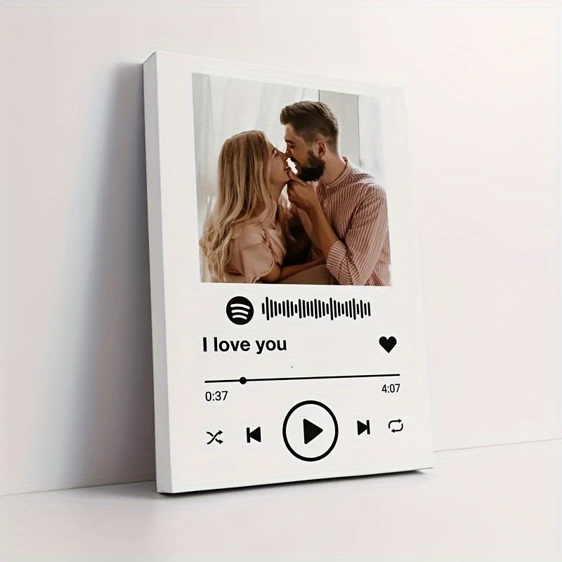 

Personalized Music Player Canvas With Custom Photo, Wooden Decorative Picture, Anniversary, Wedding & Valentine's Gift - 11.8" X 15.7