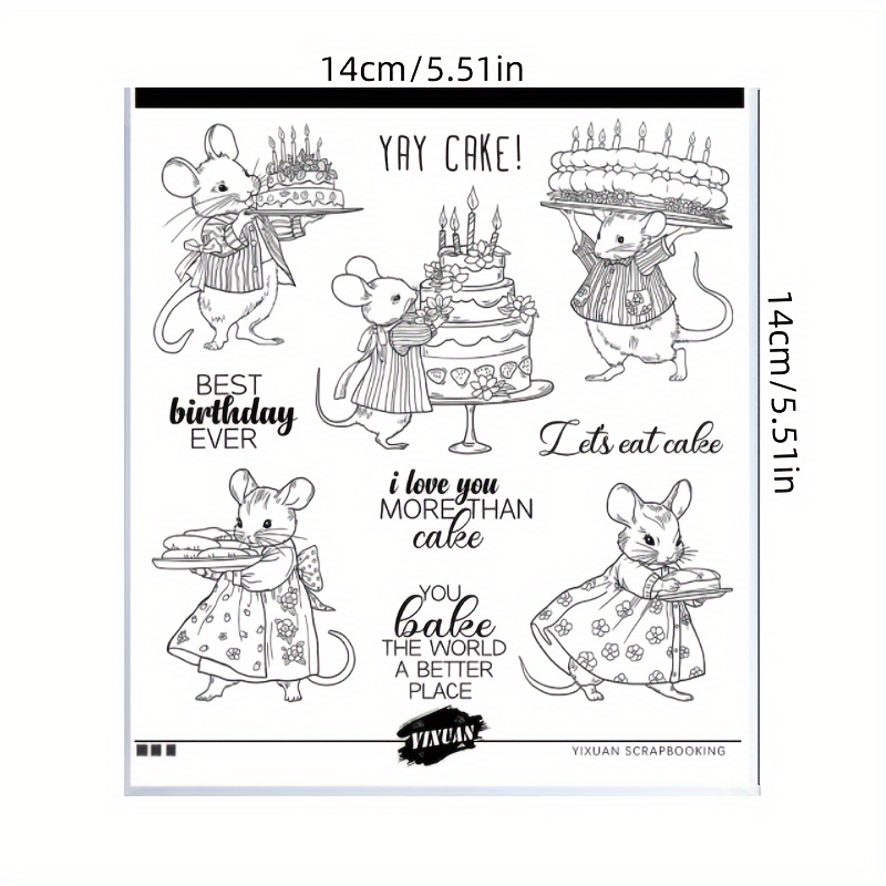 Image of 1pc Birthday Cake Sweet And Cute Mouse And Garden Mouse Transparent Stamp Decoration Painting Supplies Card Making