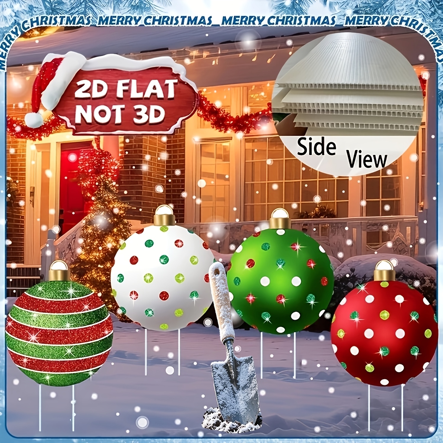 Image of 2d Flat 4pcs Christmas Balls Yard Signs Xmas Yard Sign Stake Xmas Lawn Signs Christmas Outdoor Decorations For Outside Christmas Home Garden Holiday Party Decor, 2d Flat