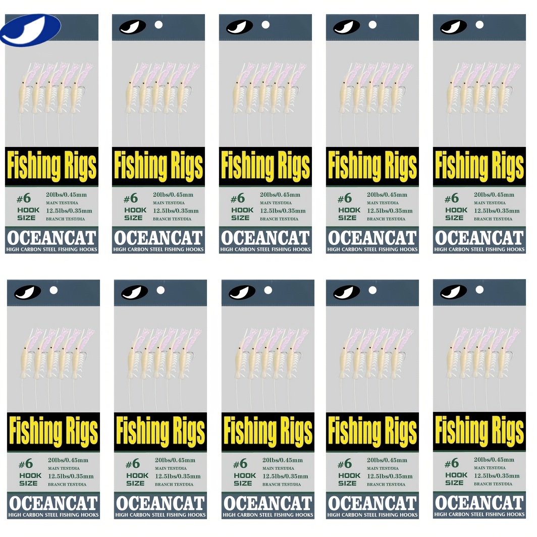 

Ocean Cat Fishing Rigs 10 Packs Skin 6 Hooks Saltwater String Hook Fishing Lure Rig Tackle