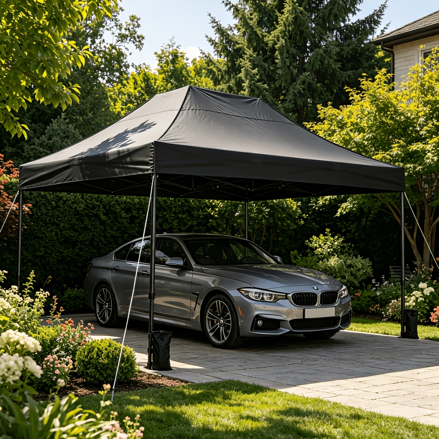 Image of 3.43x4.83m Pop Up Canopy Carport For Outdoor Activitie, Commercial With Adjustable Height, Includes Carry Bag, 4 Sandbags & 8 Stakes