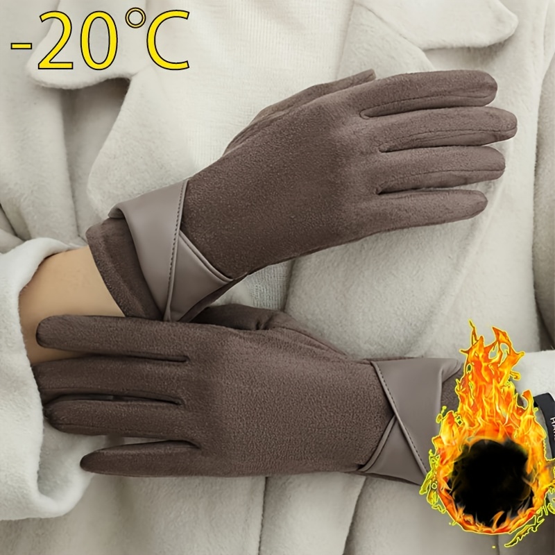 1 4 pair womens thermal insulated winter gloves elegant brown with beige grey soft warm lining   strap closure reinforced palm wrist protection for cycling outdoor activities everyday use ideal christmas gift hand washable   fits all   casual wear cozy winter gloves for women stylish functional   cold weather ideal for riding and daily use hand washable care snow gloves heated gloves for women 1