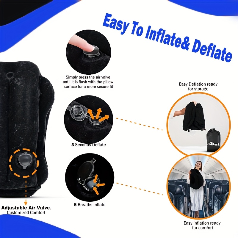 Inflatable Travel Pillow for Airplane, Car, Bus, Train Office Napping  Portable Ergonomic Neck Rest with 45° Angle, Hollow Breathable Design Arm