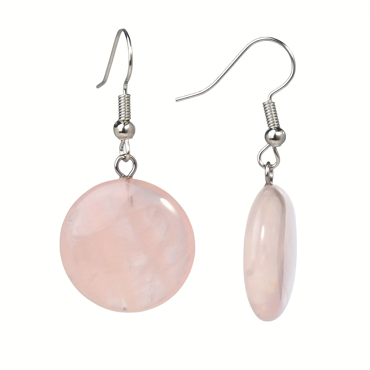TEMU 1 Pair Natural Stone Bohemian Earrings - Handmade Round Gemstone Dangle Earrings 10 Colors Summer Casual Jewelry For Women, Day Gift & Stone Earrings