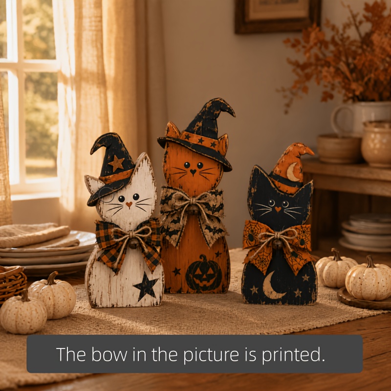 TEMU Set Of 3 Vintage Witch Wooden Block Halloween Decor, Rustic Autumn Fall Tabletop Ornaments For Shelf Mantel Home Indoor Decoration