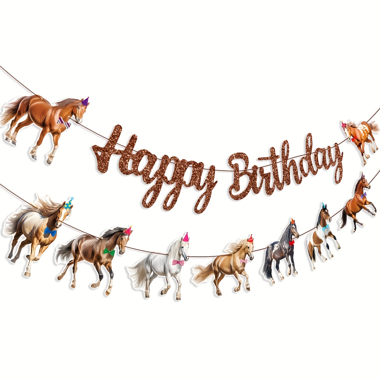2pcs Paper Kentucky Horse Happy Birthday Banners, Banner, Universal, Non-electric, For Western Horse Themed Birthday Party, Baby Shower Room Decorations