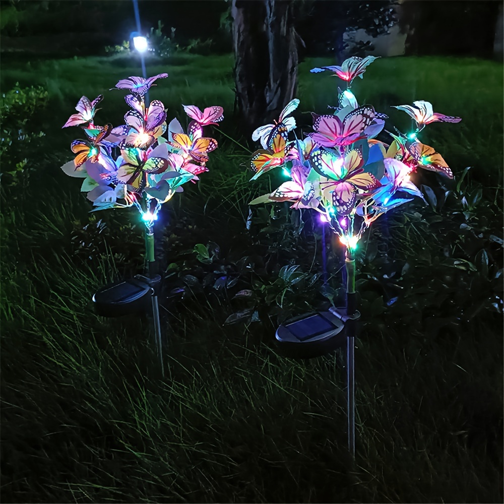

1pc Solar-powered Led Butterfly Tree Lawn Lights, Outdoor Garden Lighting For Yard Villa Holiday Party Landscape, Plastic Material, Decorative Garden Stake Lights