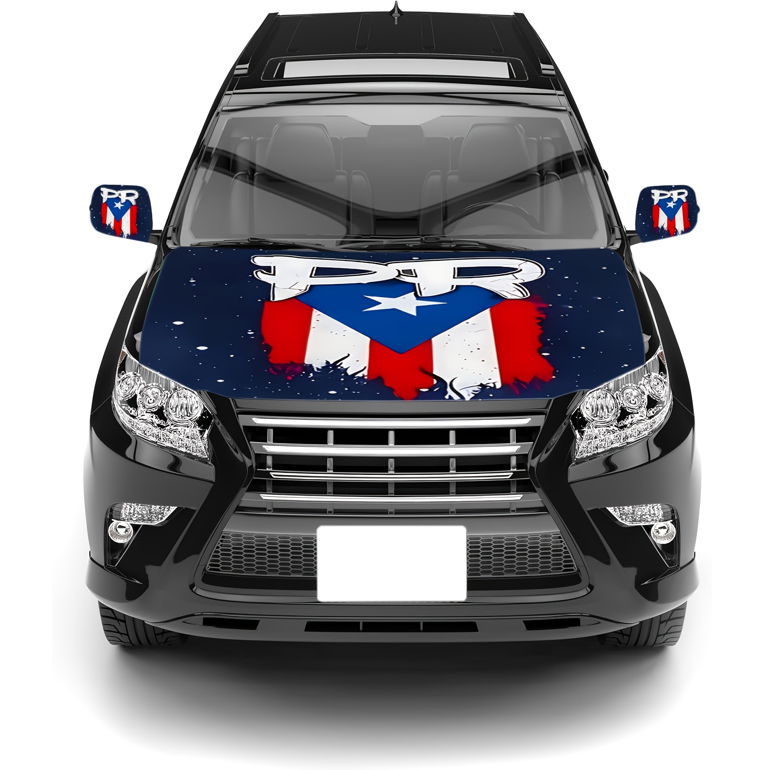 TEMU A Set Of Car Accessories, Hood Cover And Mirror Covers, Durable And , With Puerto Rican Flag And Starry For Small To Medium-sized Vehicles