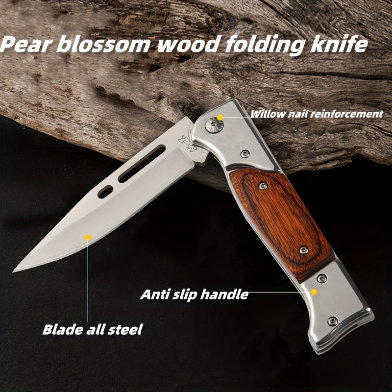 

1pc Outdoor Knife Folding Knife, Portable Knife, Stainless Steel Camping Multi-function Folding Knife, Solid Wood Handle Stainless Steel Fruit Knife