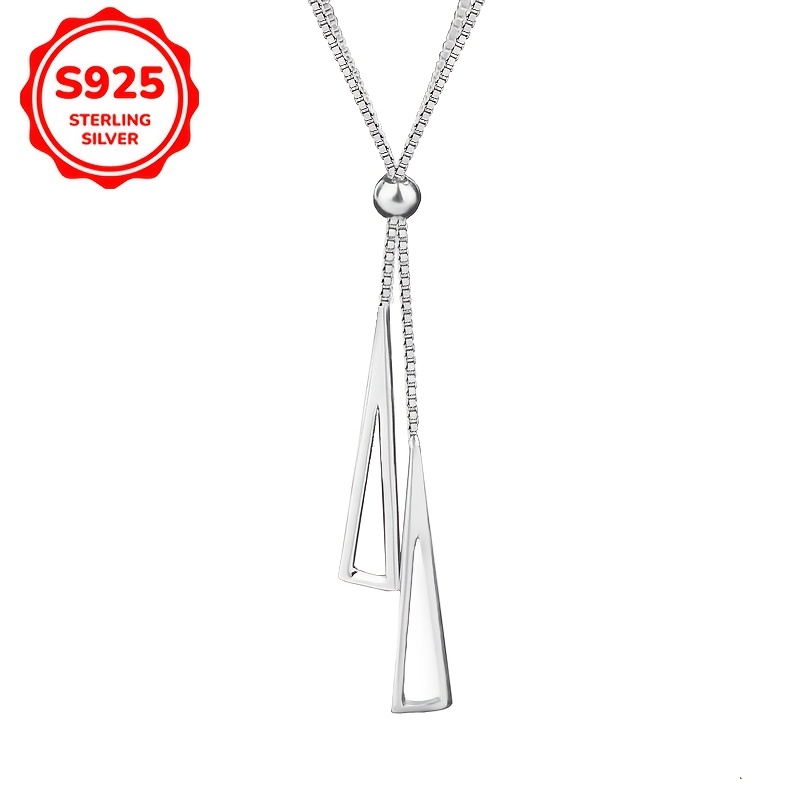 TEMU Adjustable Geometric Triangle Pendant Necklace In S925 Silver, Versatile Design, Weighing 3 Grams (0.106 Oz).