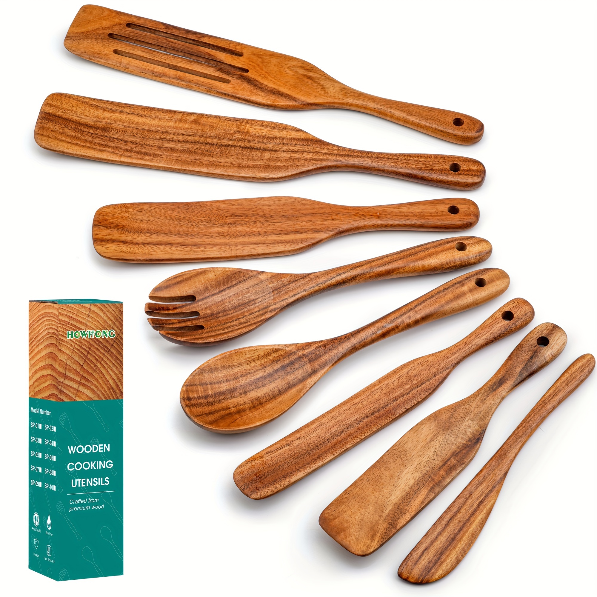 

Premium Wooden Spurtle Set By Howhong Spurtles Kitchen Tools 8 Piece Wooden Cooking Utensils Set Non-stick Cooking Utensils Set For Mixing Stirring & Serving