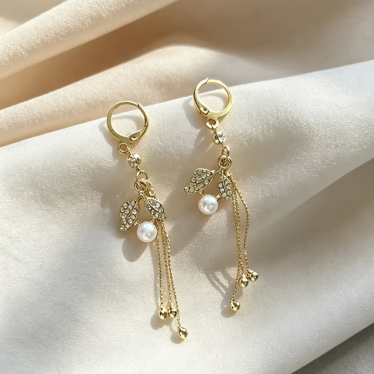Image of Pair Of Long Tassel Drop Earrings With Beads And Leaf , Elegant Women's Accessories For Festivals, Parties, Vacations, And Gifting