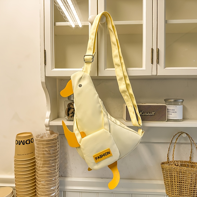 Bandolera para Mujeres, Bolso de Hombro Casual con Pequeño Patito Blanco, Bolso Estilo Callejero Amarillo con Diseño de Pato, Bolso de Ocio y Trabajo, Regalo del Día de la Madre, Bolso de Viaje Ligero para el Primer de Mayo con Cierre de Cremallera y Bolsa Magnética Superior, Ideal para Universitarias