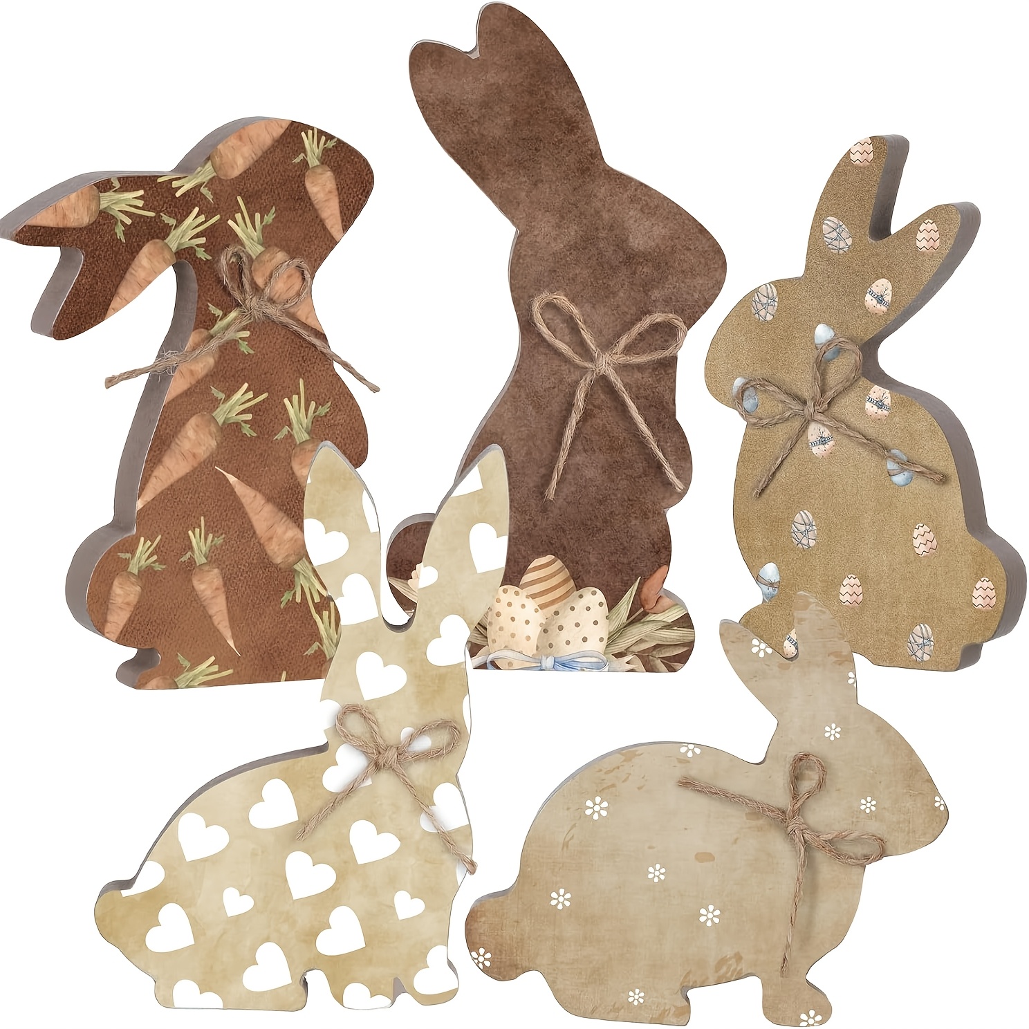 

5-pack Rustic Wooden Easter Bunny Signs, Multi- Layered Tray Decor, Table Centerpieces For Office, Classroom, Parties, Indoor & Outdoor Events, No Text, No Battery Needed