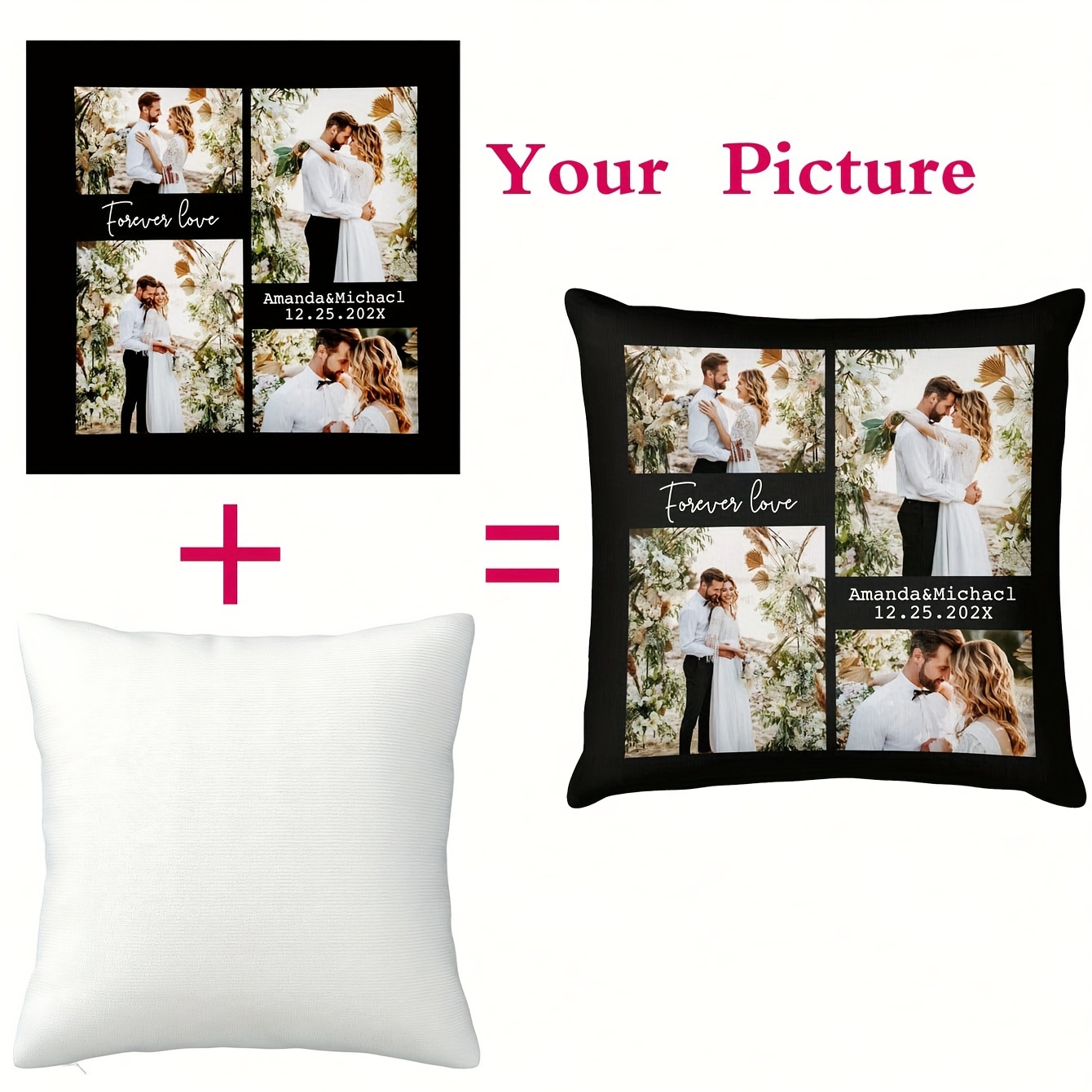 

1pc Customized Personalized Pillowcase With Pictures And Text, Valentine's Day Wedding Anniversary Gift, Holiday Homemade Gift, Single-sided Printed Pillowcase, No Pillow Core