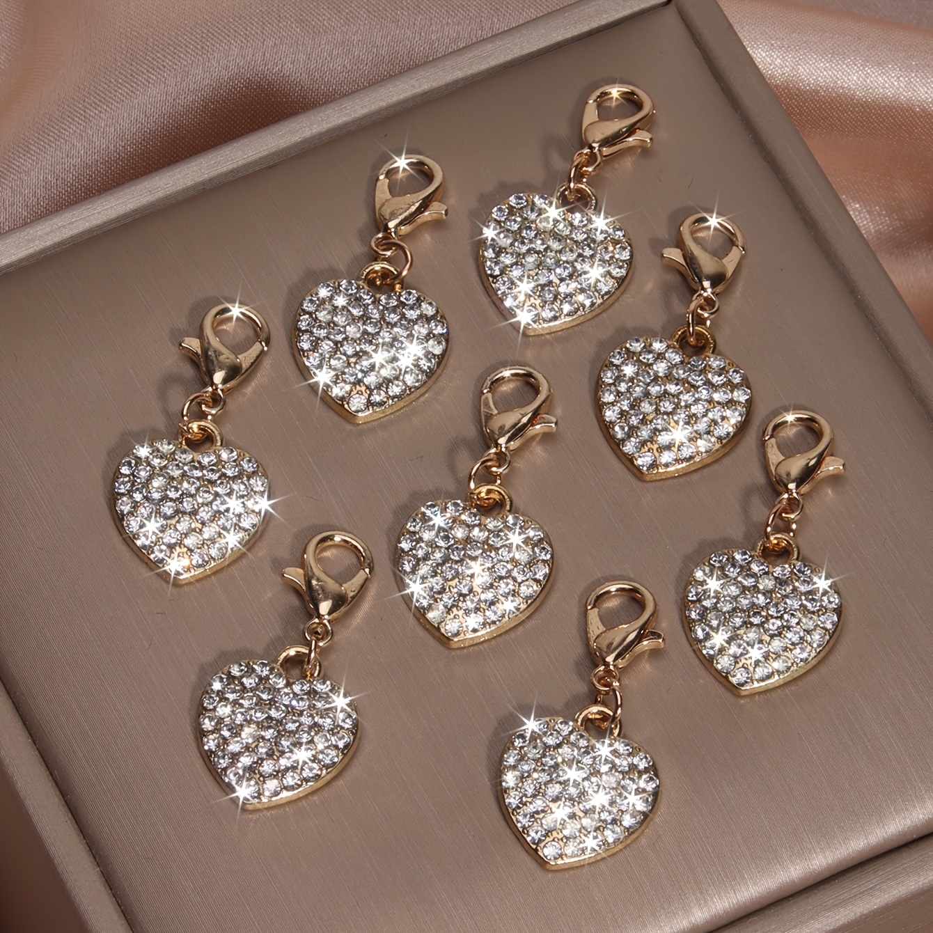 TEMU 8pcs Set Elegant Heart-shaped Cute Casual Alloy Full Jewelry, Suitable For Parties And , Halloween Accessories, Teacher's Day Pendants, Id Card