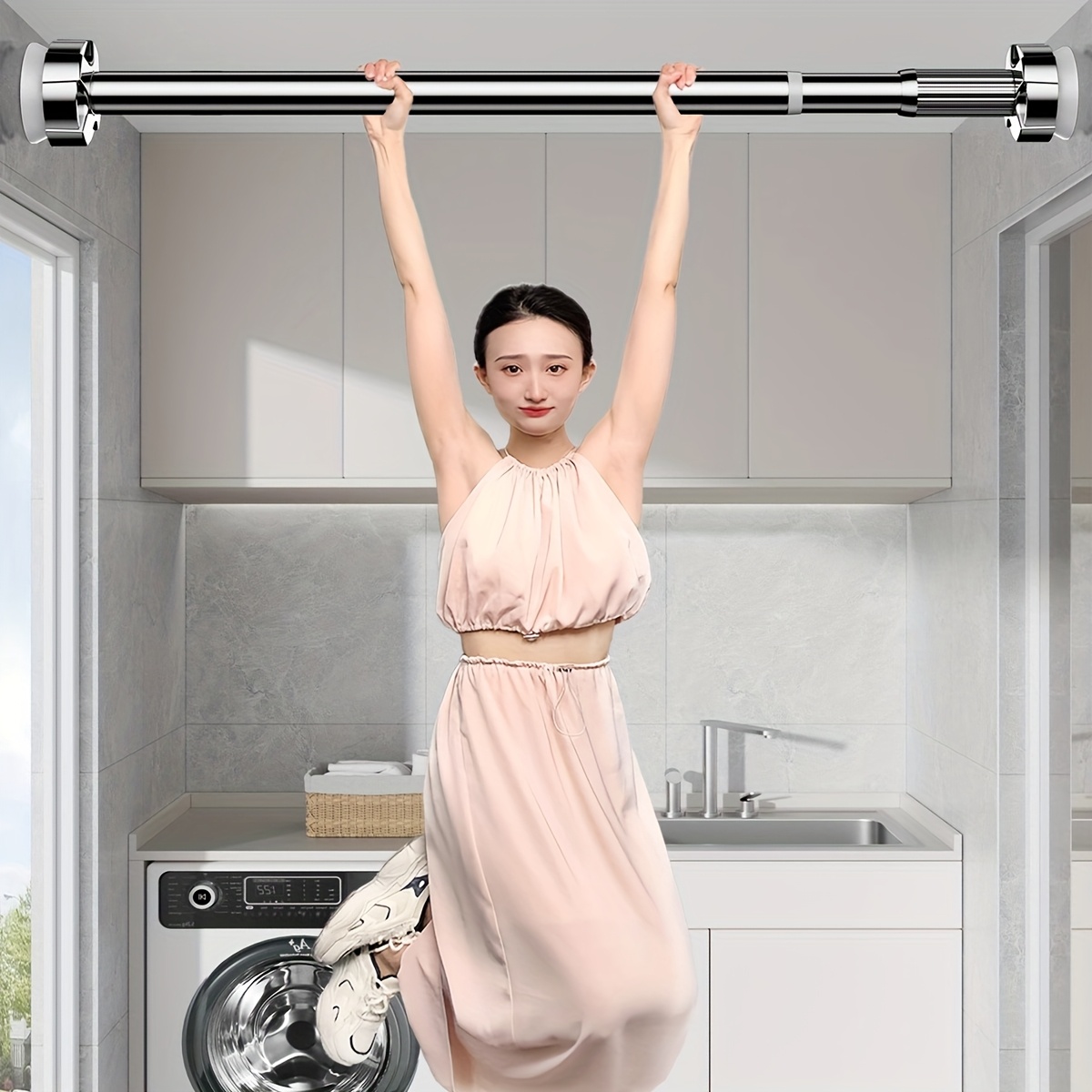 1pc no drill suction cup cross shower curtain rod adjustable tension shower curtain rod reusable detachable clothes drying rod wardrobe support rod cabinet support rod clothes drying rod shoe cabinet storage rod shower curtain rod