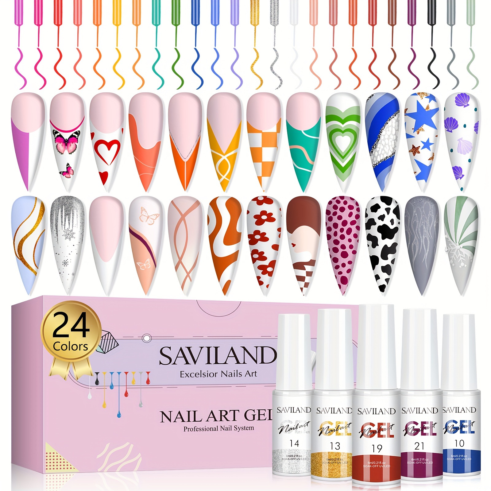 

Saviland Gel Nail Polish Gel Liner Nail Art Set - 24 Colors Nail Art Polish With Thin Brush For Line Pulling, Gel Paint For Nails Art, Gel Nail Art Polish And Gifts For Women