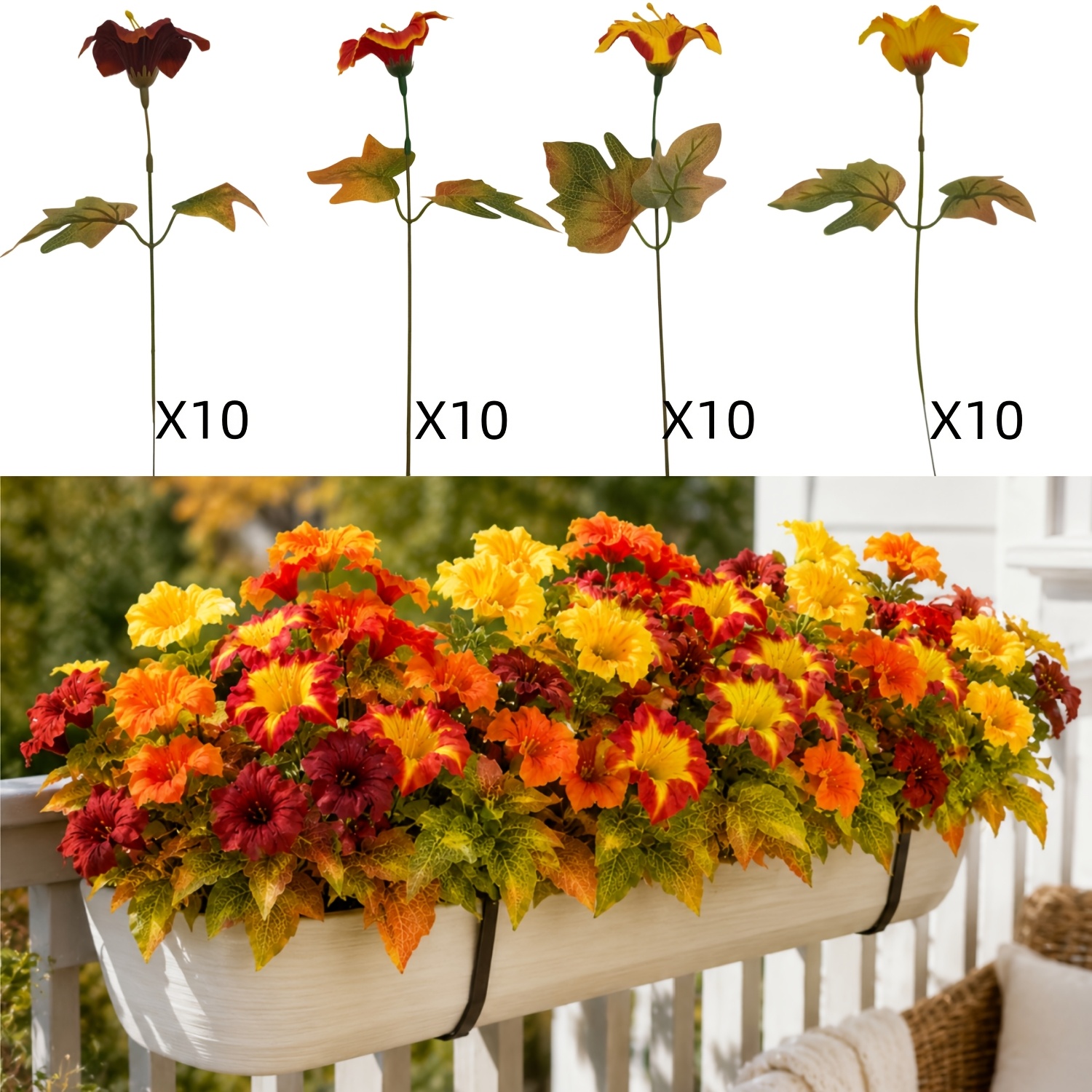 TEMU 40pcs Set Of Autumn Flame Flower Border Artificial Flower Pots, Holiday Decoration Artificial Flowers, Ready-to-use Faux Flower Ornaments For