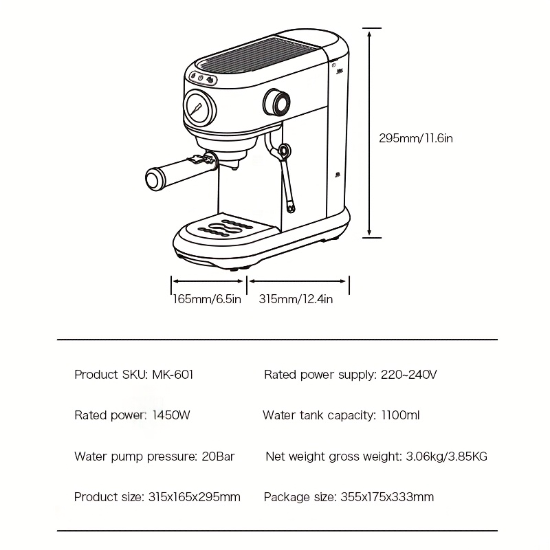 1 stuk CAFELFFEMK-601 espressomachine met melkschuimer, 20 bar extractie