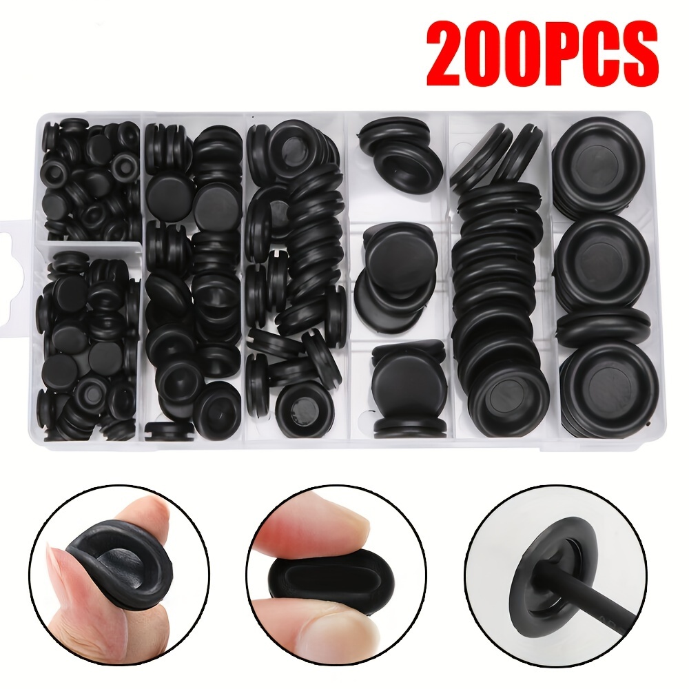 

200pcs Rubber Grommets Blanking Open/closed Blind Grommet Set In Assorted Sizes