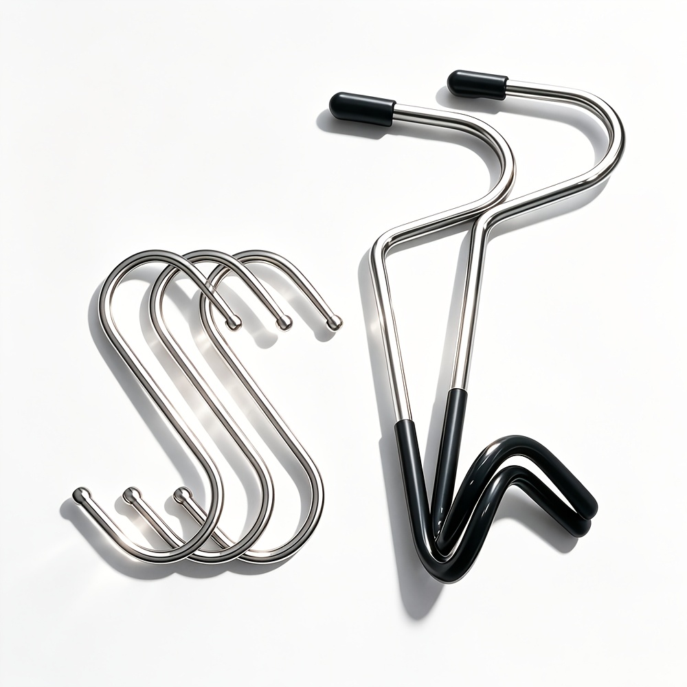 TEMU 5pcs Thickened Solid Stainless Steel Hooks, 2pcs Solid Stainless Steel Hooks And 3pcs Hooks, Multifunctional Anti-slip Utility Hooks, Heavy-duty