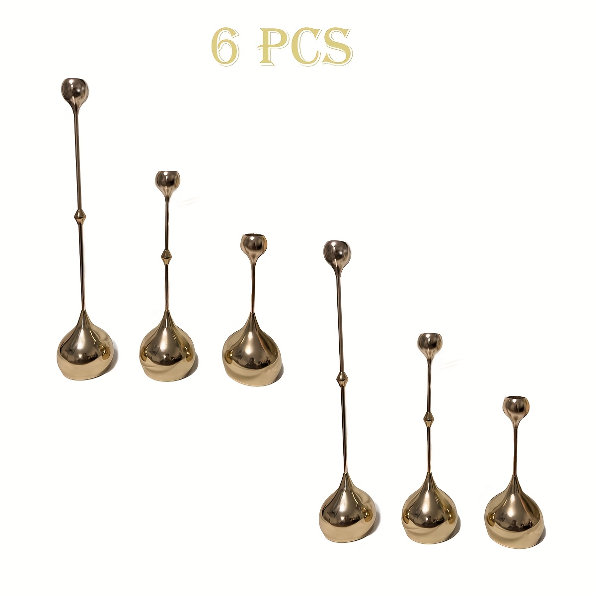 Vintage Metal Candle Holders Set - French Golden Teardrop Shape (3/6/12pcs) for Fireplace, Dining Table, Halloween Centerpiece - Easy Assemble Rustproof Decor, Holiday Gift