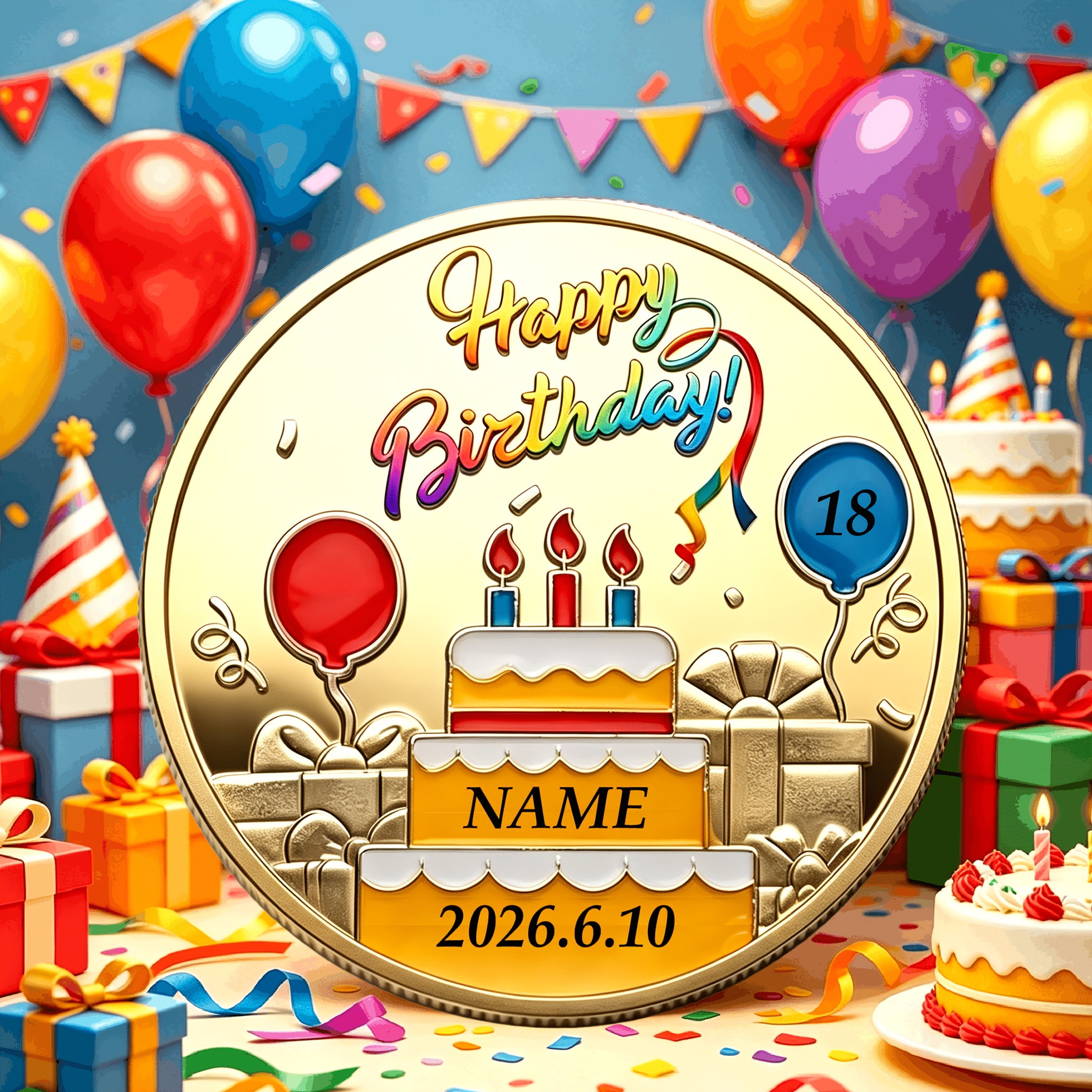 TEMU 1pc Customizable Golden 3d Birthday Commemorative Coin, Personalized Name Service, Birthday Coin. Suitable For Birthday Gifts, Birthday