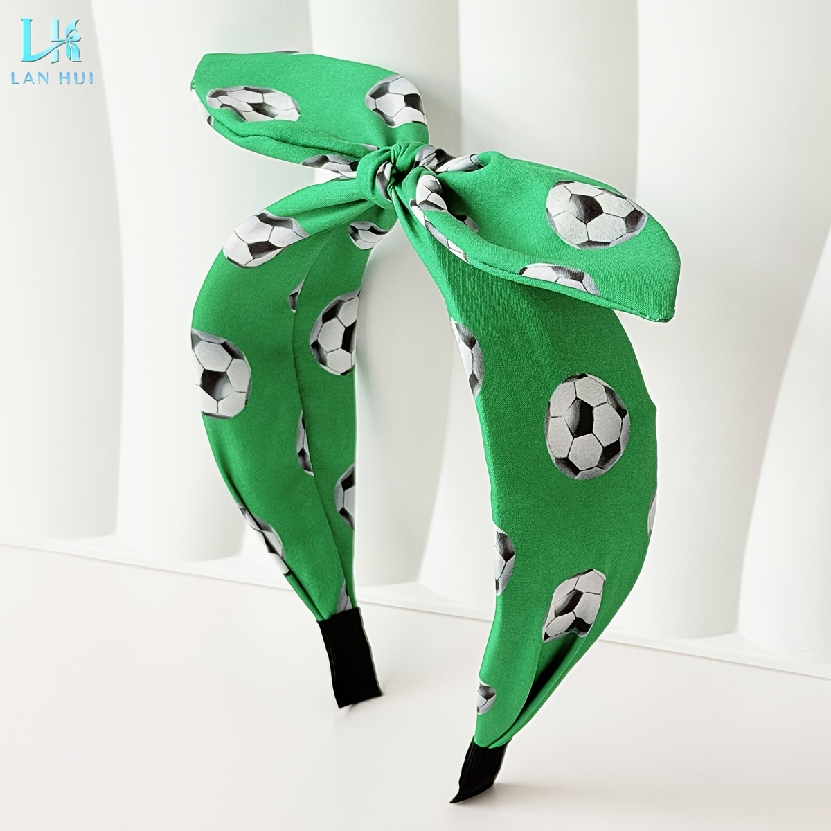 Image of A 3d Soccer Print Bow Bunny Ear Wide Headband, A Fashionable Sports Headband Suitable For Daily Wear, Parties, Cheerleading, And As A Hair Accessory For Women And Who Love Soccer