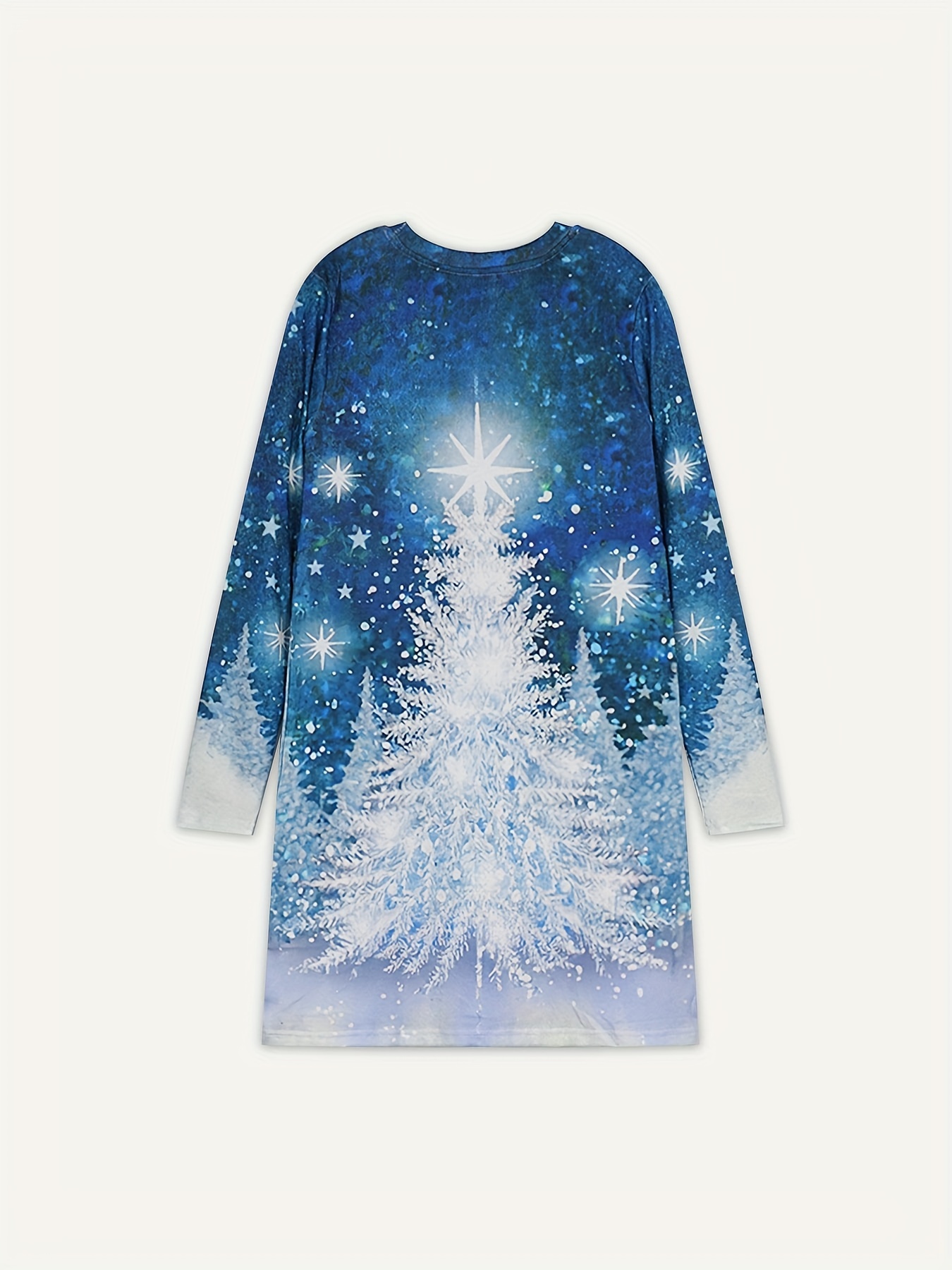 knee length dresses for ladies Christmas Tree Print Long Sleeve Dress – Rylee Faith Designs main image 1