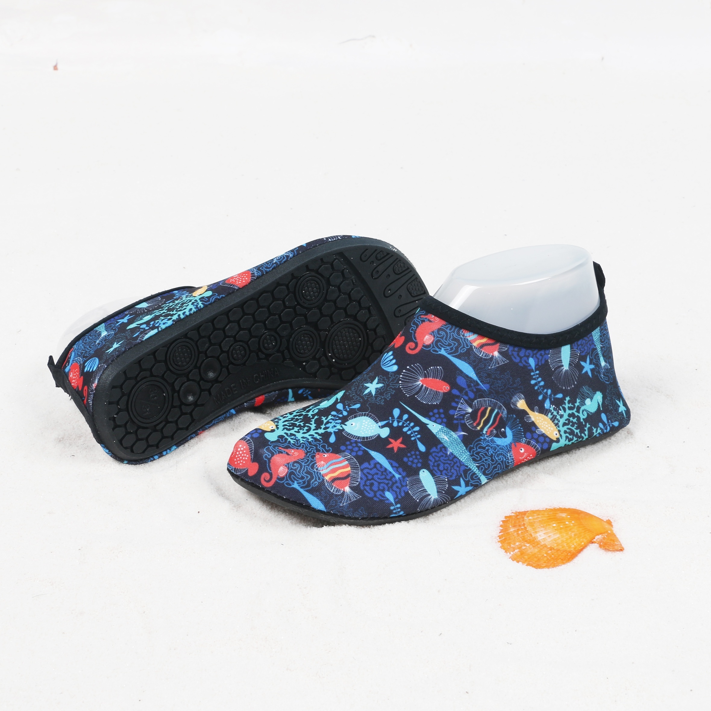 Youngsters' Lightweight Slip-On Swim Shoes - Quick-Dry Beach Water Shoes with Cartoon Whale & Designs, Soft Fabric & TPR Sole for Outdoor Swimming, Pool, Lake, Beach, and Light Beige-Friendly Comfort