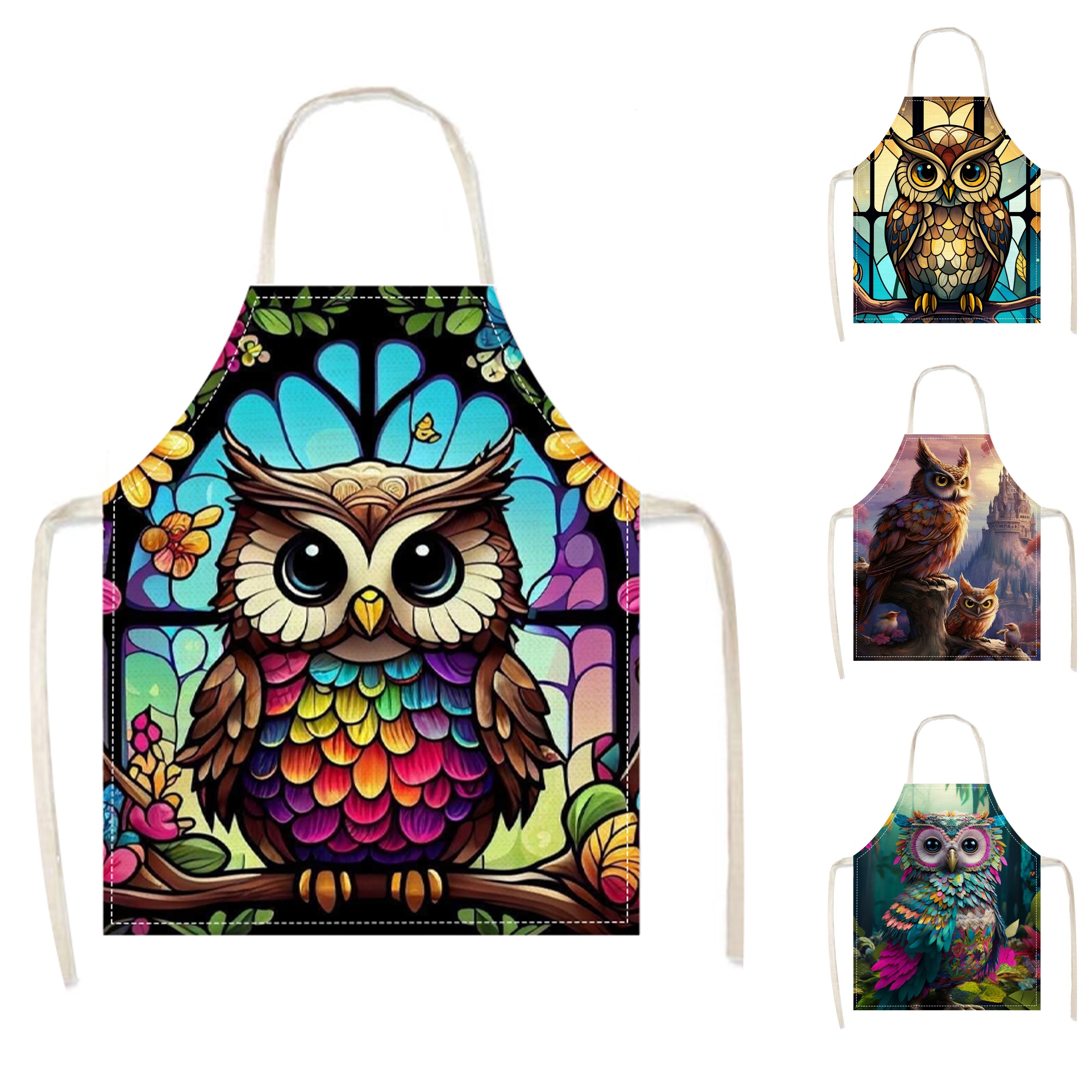 

1pc, Apron, Creative And Cute Owl Printed Apron, Sleeveless Durable Cooking Apron With Waistband, Workwear For Household Cleaning, Cooking
