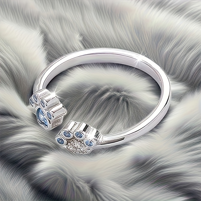 Cute Cat Paw Synthetic Zirconia Open Ring, Party Accessory