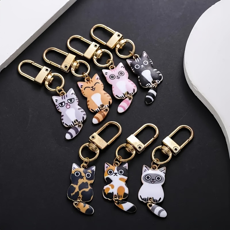 

7pcs Cat Enamel Keychain Set - For Car , Backpacks And Purses