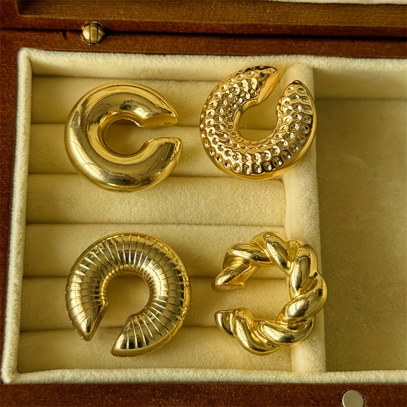 Women's 4-Piece Exaggerated C-Shaped Punk Spiral Ear Clip Set
