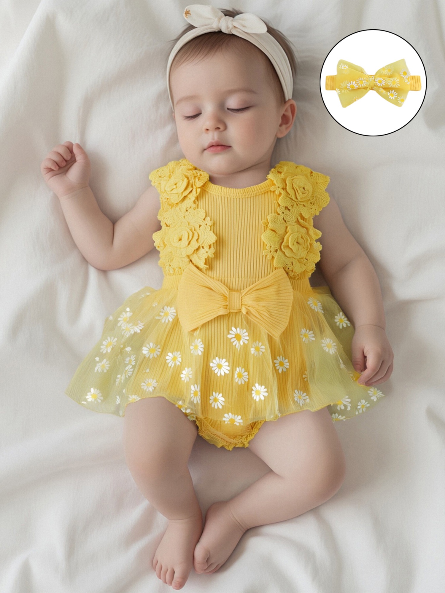 newborn baby girl lace romper baby tulle dress romper flowers bodysuit with  headband infant spring summer clothes, for outdoor - kids' fashion - Temu