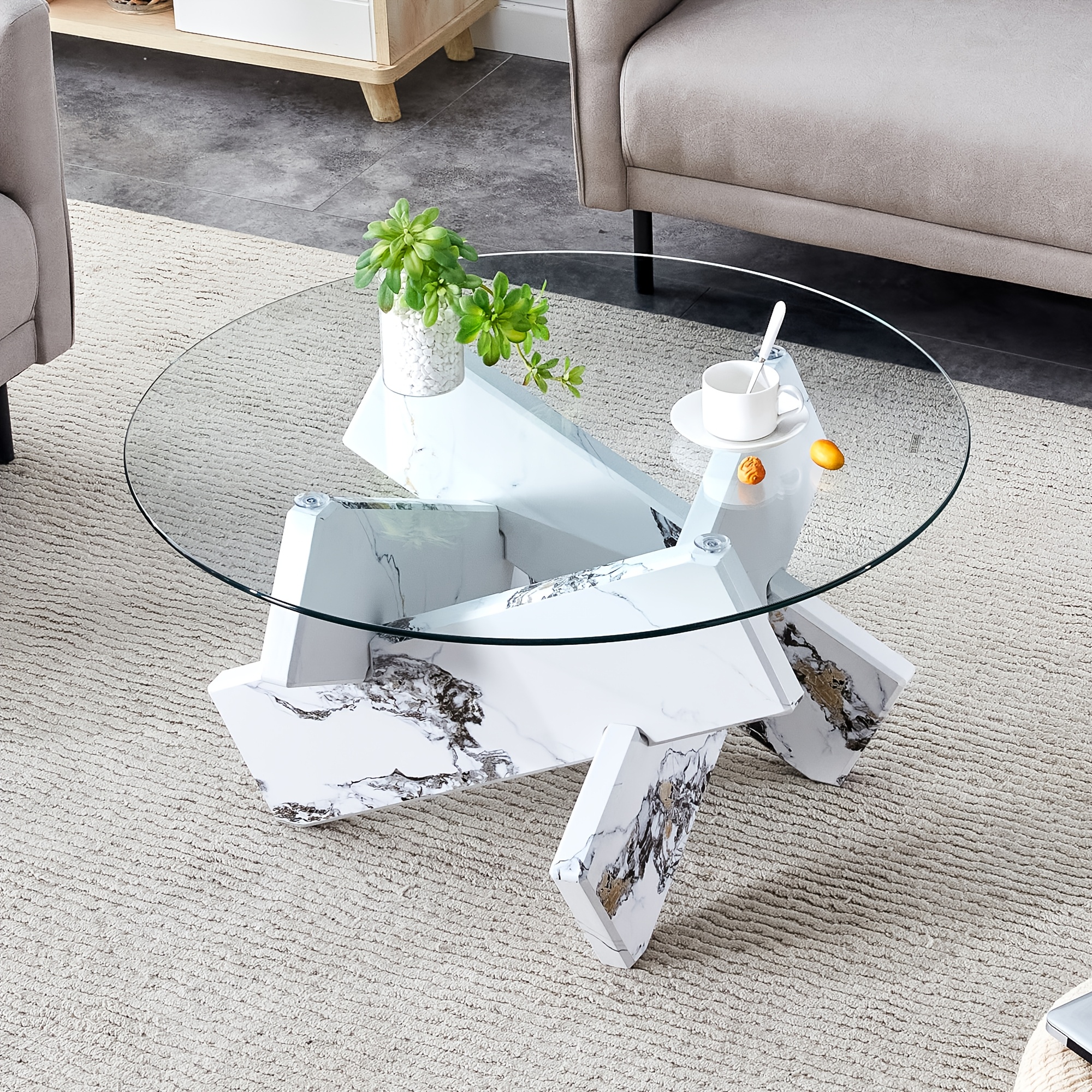 Modern Round Glass Coffee Table 33.4