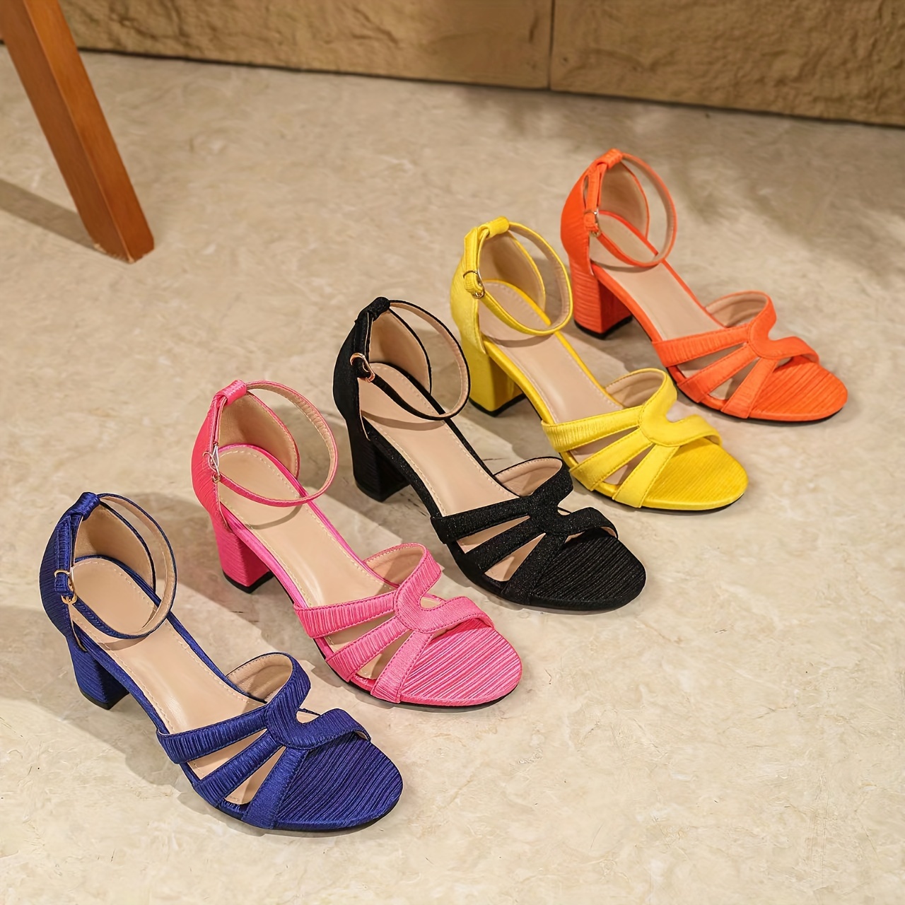 

Women's Solid Color Block Heeled Sandals, Fashion Open Toe Dress Pumps, Stylish Buckle Strap Heels