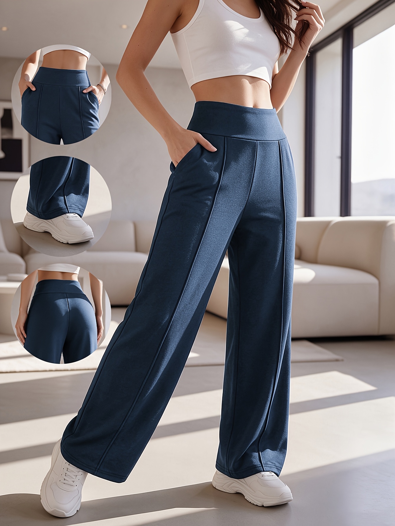imagen del artículo 1 pantalón de pierna   y corte   de cintura   para mujer, con control de abdomen, pantalones   y amigables con bolsillos, pantalones largos   casuales para viajes diarios