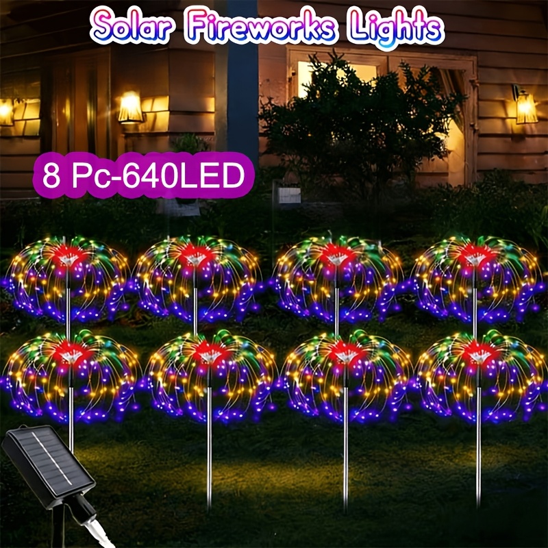 TEMU 16pcs Solar Outdoor Lights, 16pcs-1180led/8pcs-640led/4pcs-280led Lights Fireworks Lights Garden Easter Decorations For Home Yard Decorations
