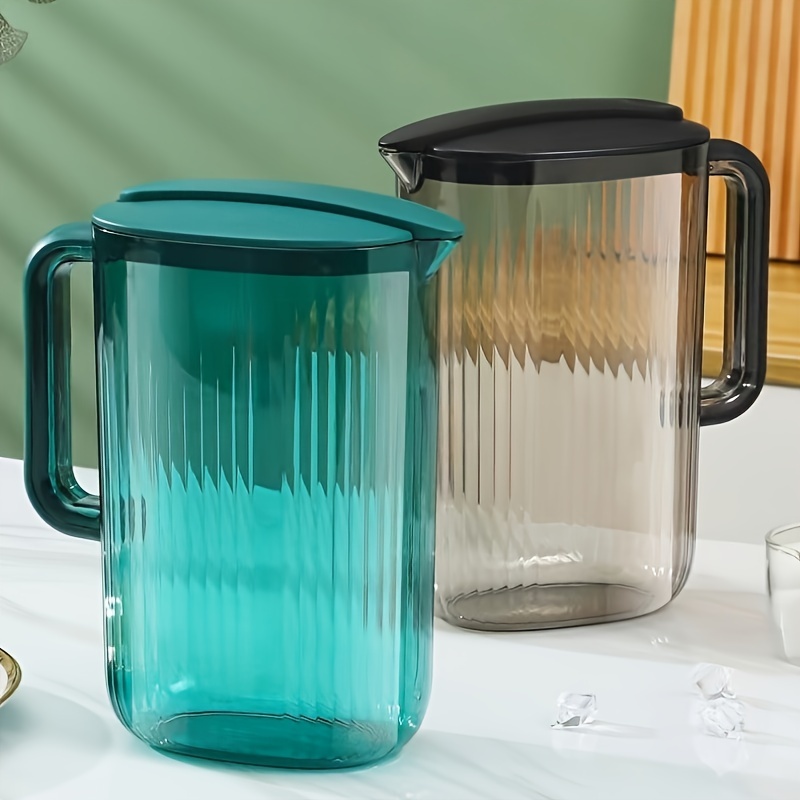 

1pc 2l Large Capacity Cold Water Pitcher With Lid - Plastic Drink Container, Teal & With Black Handles, Home Kitchen & Outdoor Camping, Water Pitcher For Fridge